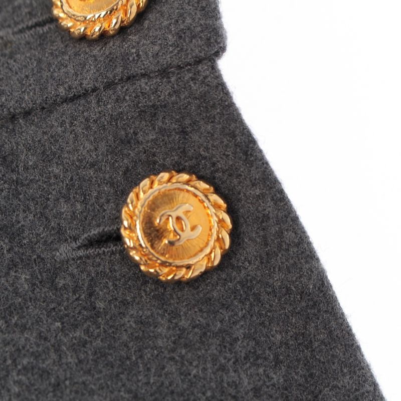 Chanel Wool Vintage Coco Button Skirt Gray 34