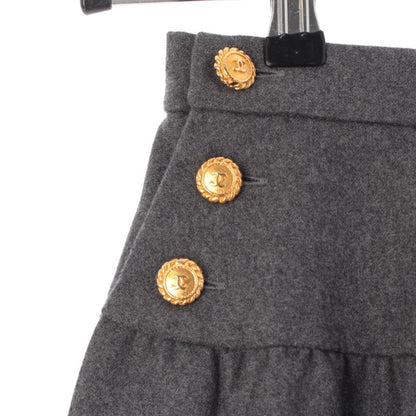 Chanel Wool Vintage Coco Button Skirt Gray 34