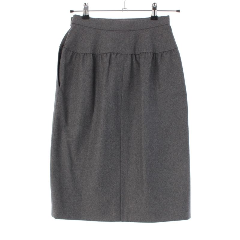 Chanel Wool Vintage Coco Button Skirt Gray 34