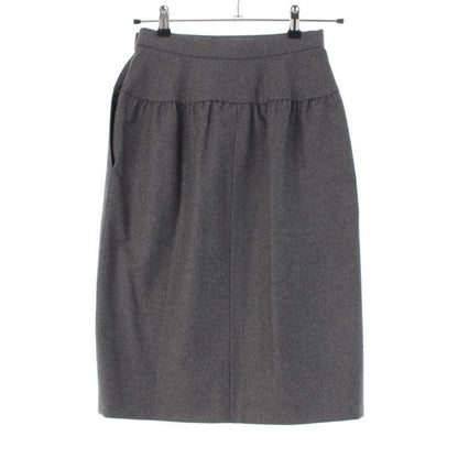 Chanel Wool Vintage Coco Button Skirt Gray 34