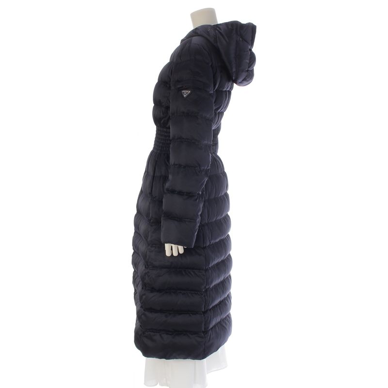 Prada Nylon Fur Collared Down Coat Navy 40