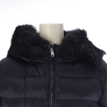 Prada Nylon Fur Collared Down Coat Navy 40