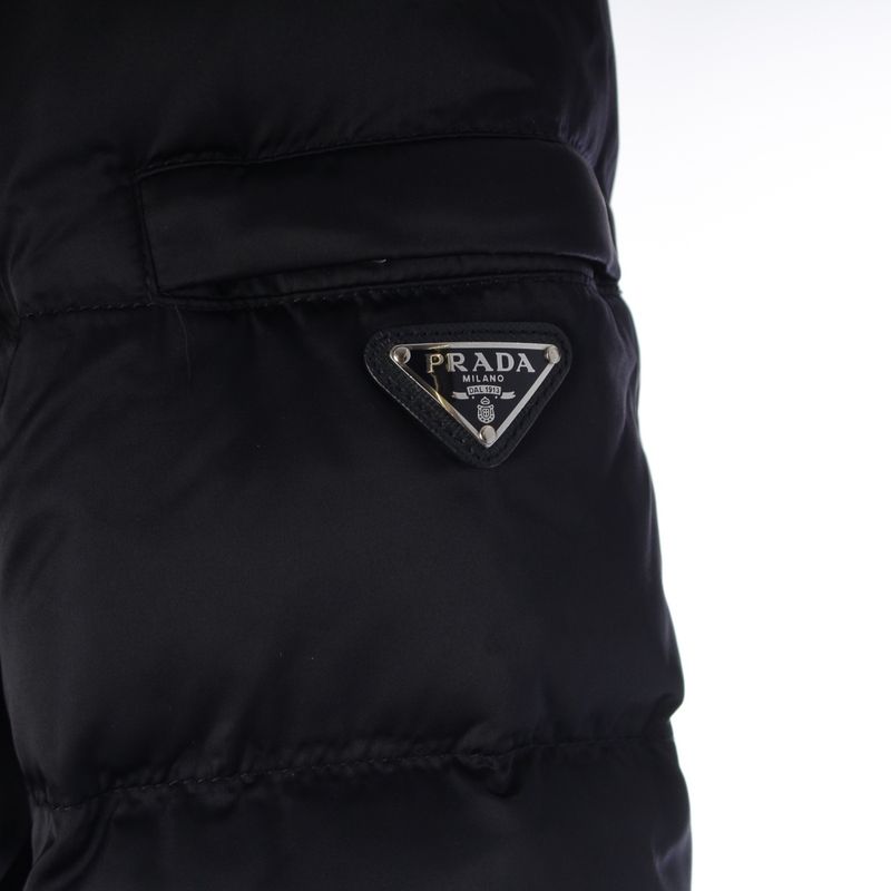 Prada Nylon Fur Collared Down Coat Navy 40