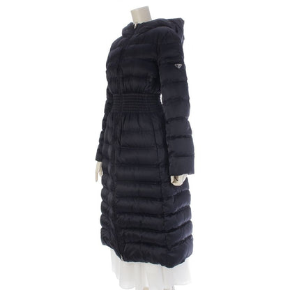 Prada Nylon Fur Collared Down Coat Navy 40