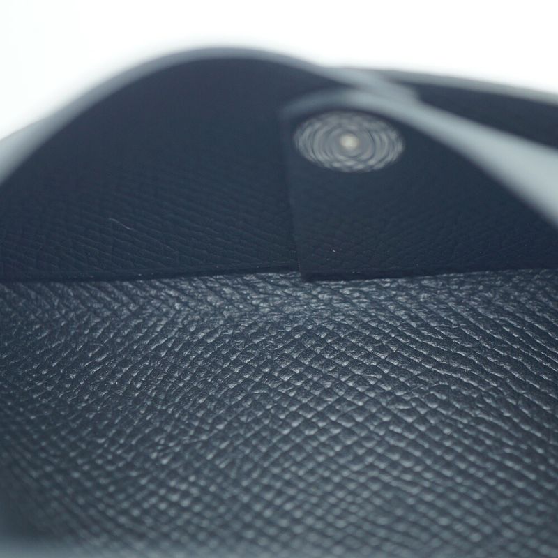 Hermes Calvi Duo Coin Case Card Black Silver Leather