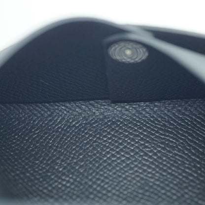 Hermes Calvi Duo Coin Case Card Black Silver Leather