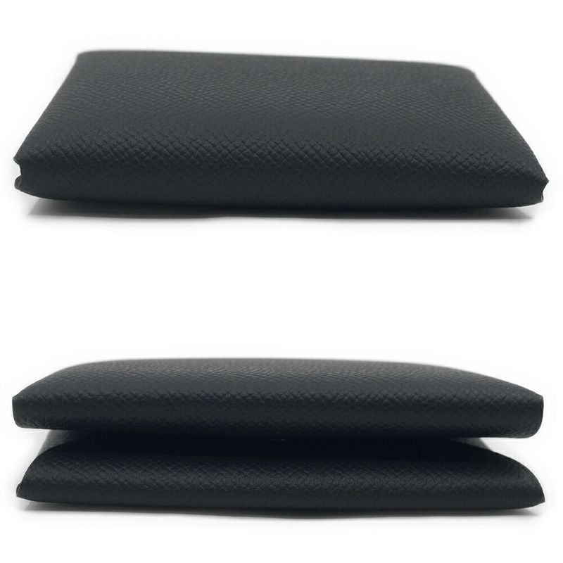 Hermes Calvi Duo Coin Case Card Black Silver Leather