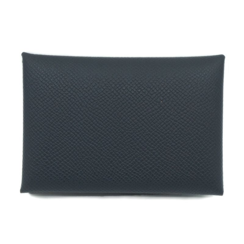 Hermes Calvi Duo Coin Case Card Black Silver Leather