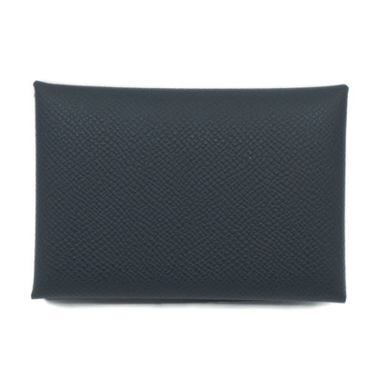 Hermes Calvi Duo Coin Case Card Black Silver Leather