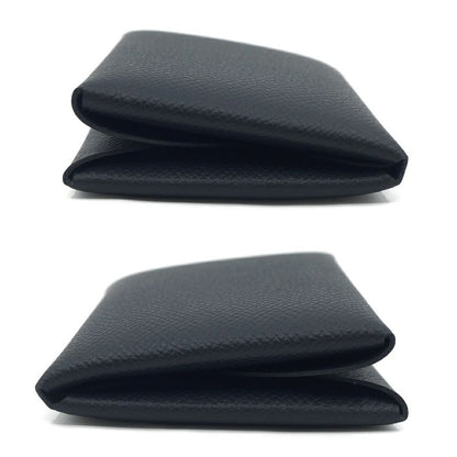 Hermes Calvi Duo Coin Case Card Black Silver Leather