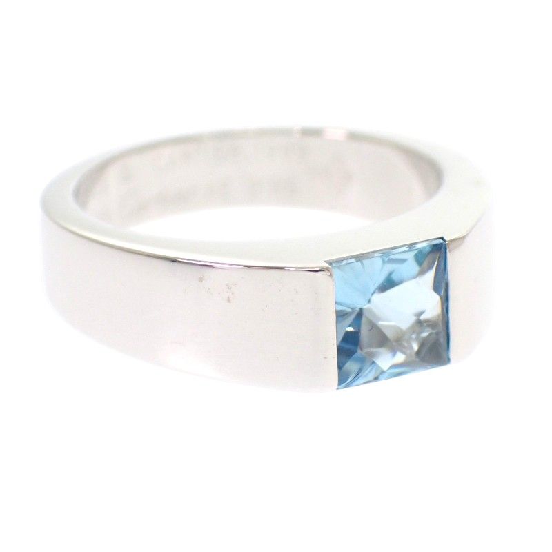 Cartier Tank Ring 52 Gold 18k WG Aquamarine Polished