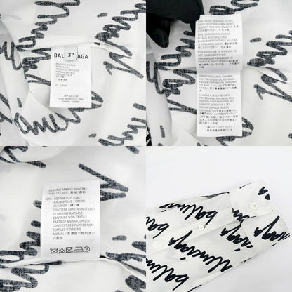 Balenciaga Scribble Logo Print Shirt White Black 37 Cotton Long Sleeve Top