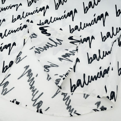 Balenciaga Scribble Logo Print Shirt White Black 37 Cotton Long Sleeve Top