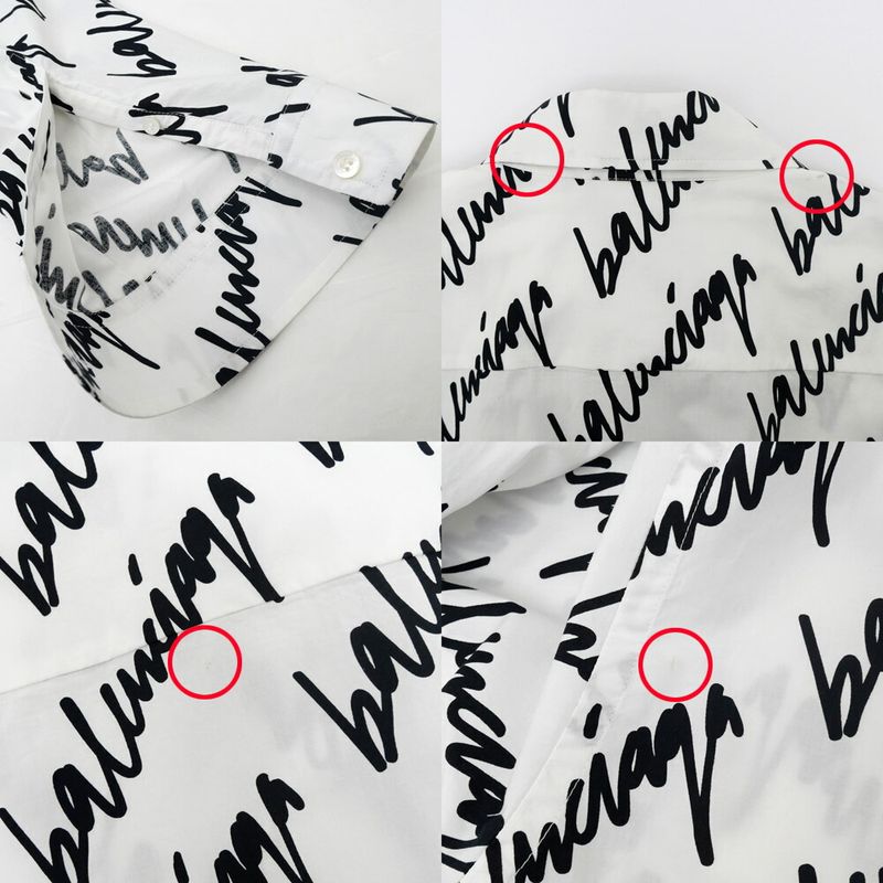 Balenciaga Scribble Logo Print Shirt White Black 37 Cotton Long Sleeve Top