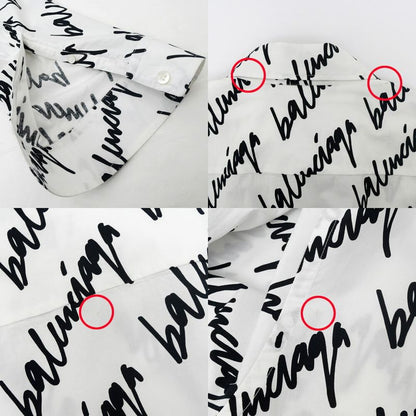 Balenciaga Scribble Logo Print Shirt White Black 37 Cotton Long Sleeve Top