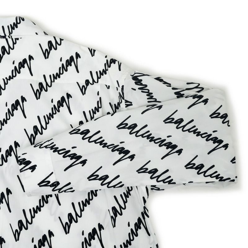 Balenciaga Scribble Logo Print Shirt White Black 37 Cotton Long Sleeve Top