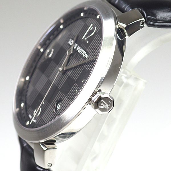Louis Vuitton Watch Tambour Damier Black Dial Quartz Polished