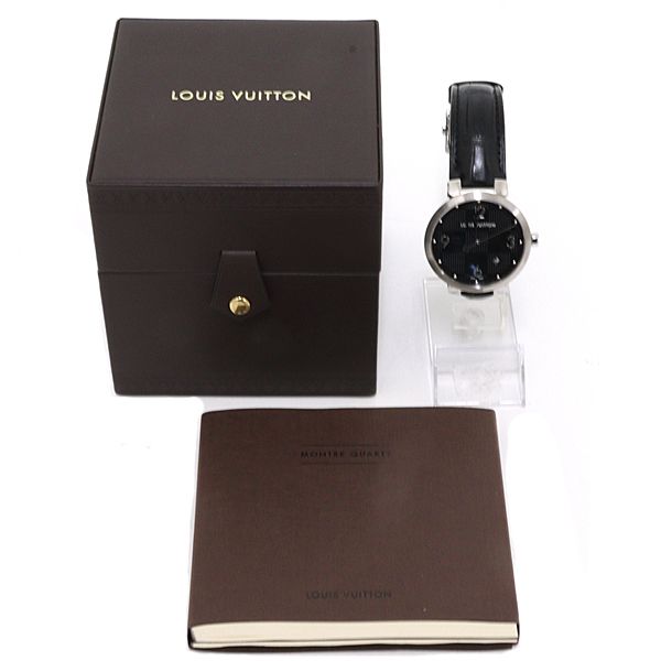 Louis Vuitton Watch Tambour Damier Black Dial Quartz Polished