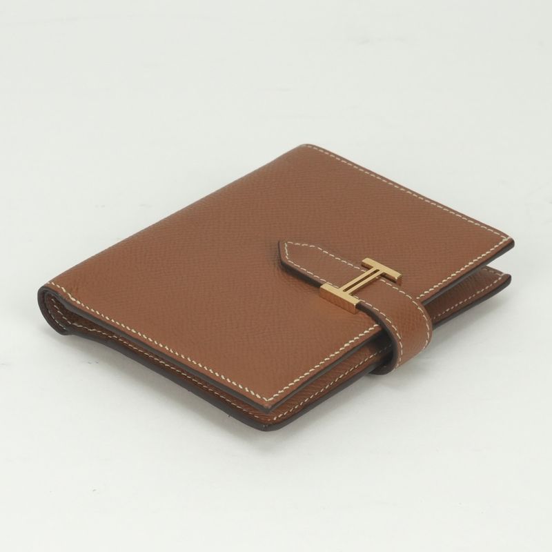 Hermes Bearn Compact Wallet Bifold Mini Gold Brown Veau Epsom