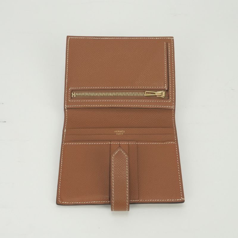 Hermes Bearn Compact Wallet Bifold Mini Gold Brown Veau Epsom