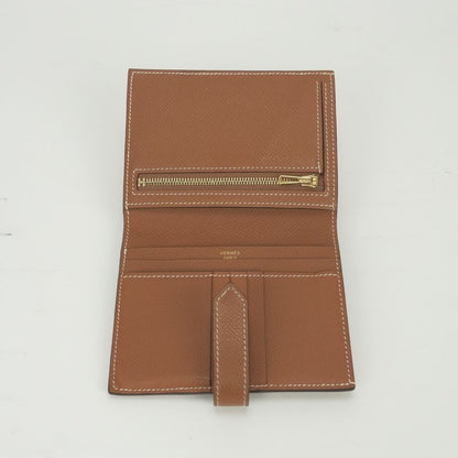 Hermes Bearn Compact Wallet Bifold Mini Gold Brown Veau Epsom