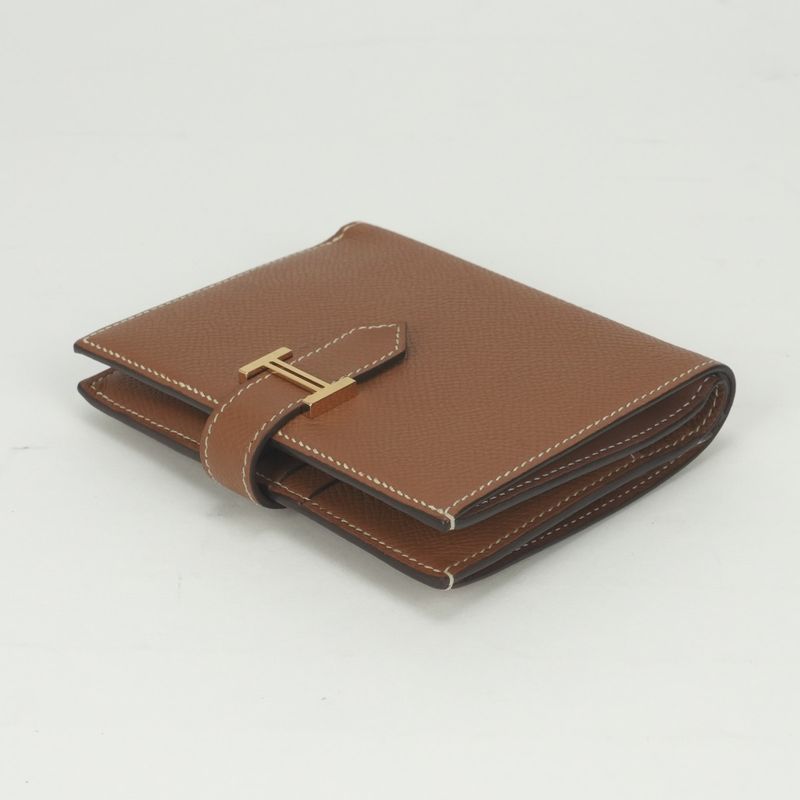 Hermes Bearn Compact Wallet Bifold Mini Gold Brown Veau Epsom