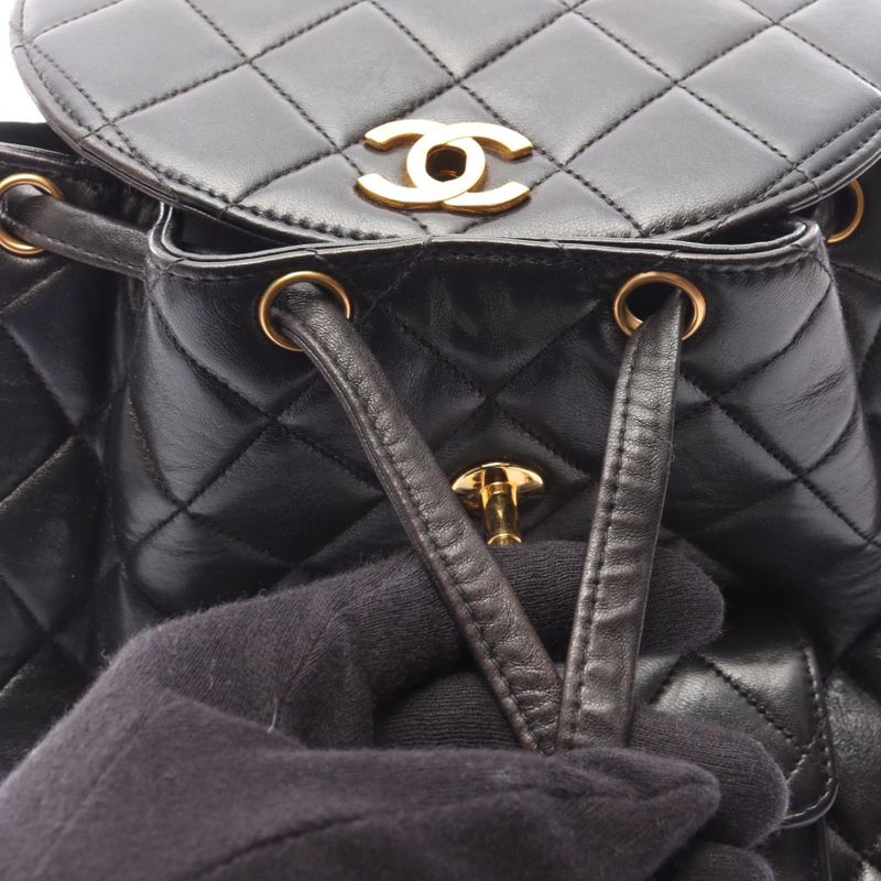 Chanel Backpack Quilted Black Lambskin Double Turnlock
