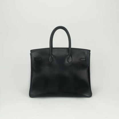 Hermes Birkin 35 Tote Box Scarf Noir Black Silver