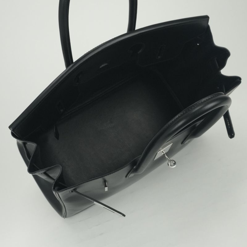 Hermes Birkin 35 Tote Box Scarf Noir Black Silver