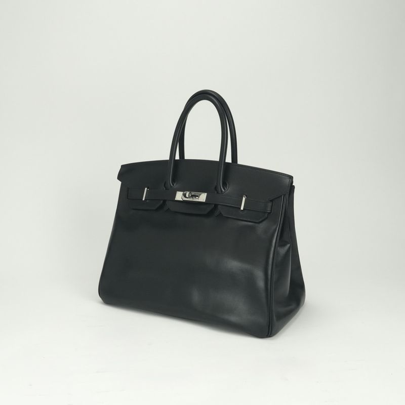 Hermes Birkin 35 Tote Box Scarf Noir Black Silver