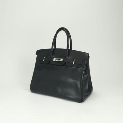 Hermes Birkin 35 Tote Box Scarf Noir Black Silver