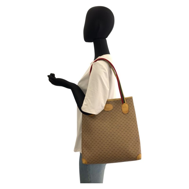 Gucci Vintage Micro GG Sherry Line Beige Tote Shoulder Bag