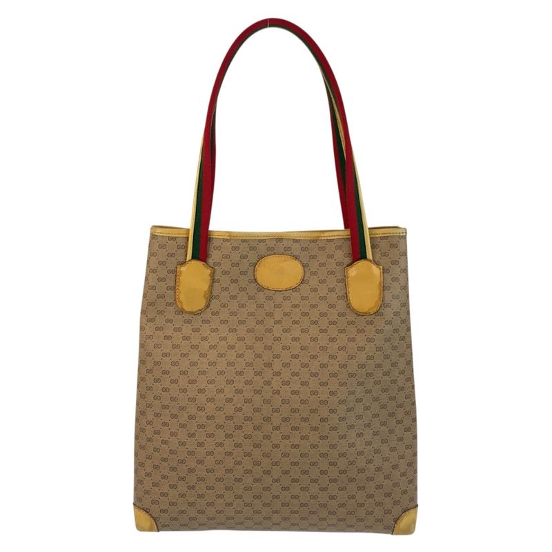 Gucci Vintage Micro GG Sherry Line Beige Tote Shoulder Bag