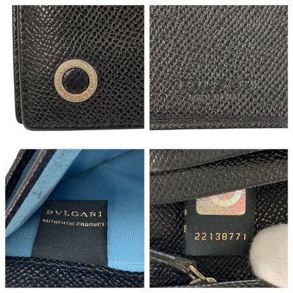Bvlgari Black Silver Leather Wallet