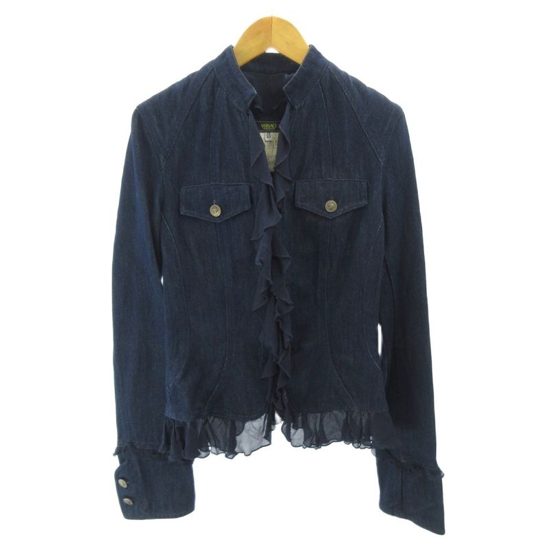 Versace Jeans Couture Set Denim Jacket Skirt Ruffle Cotton Knee Length 40