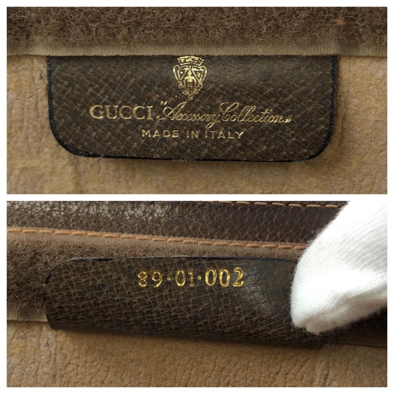 Gucci Vintage Beige Brown GG Plus Leather Clutch
