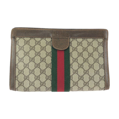 Gucci Vintage Beige Brown GG Plus Leather Clutch