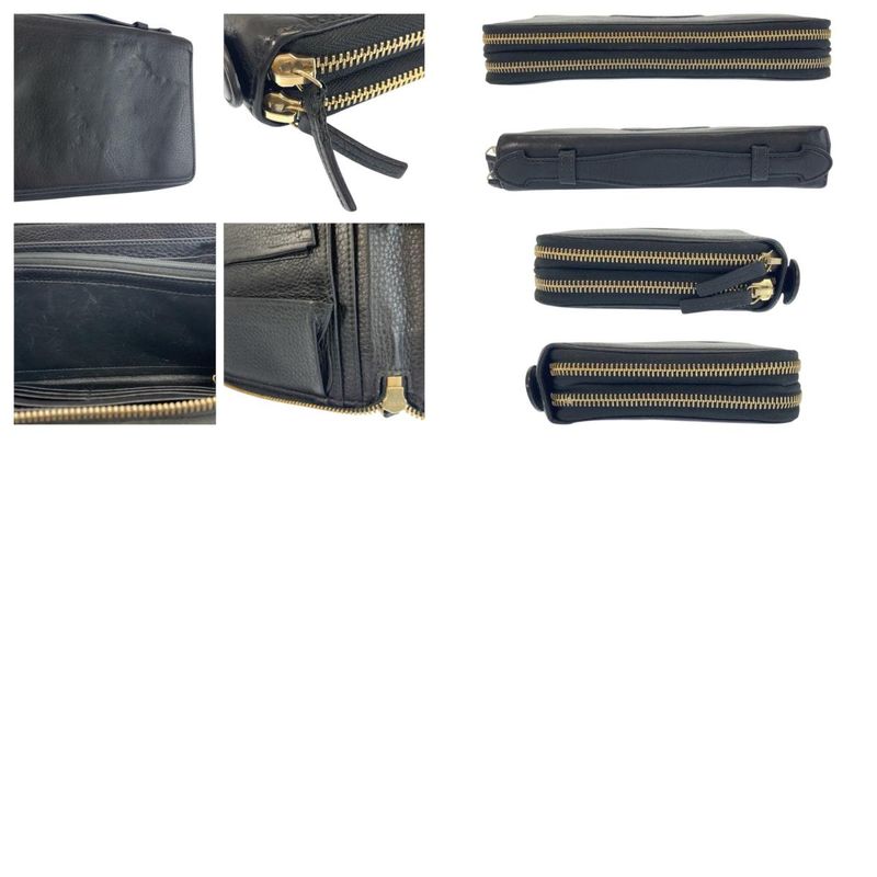 Gucci Soho Black Gold Leather Wallet Organizer Travel Document Case