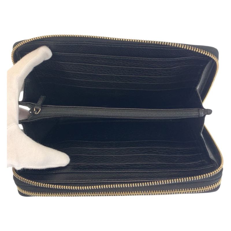 Gucci Soho Black Gold Leather Wallet Organizer Travel Document Case