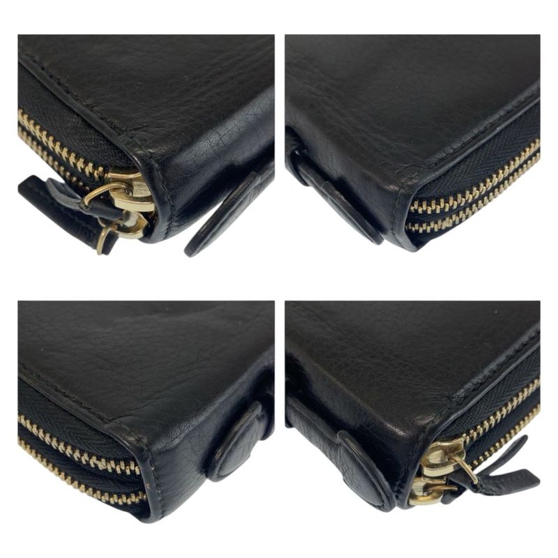 Gucci Soho Black Gold Leather Wallet Organizer Travel Document Case