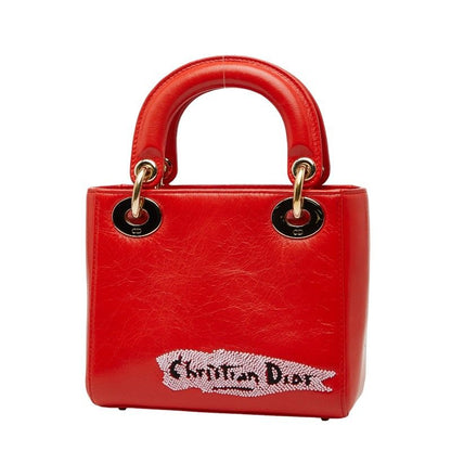 Dior Visual Lady Dior Mini 2-Way Shoulder Bag Red Leather