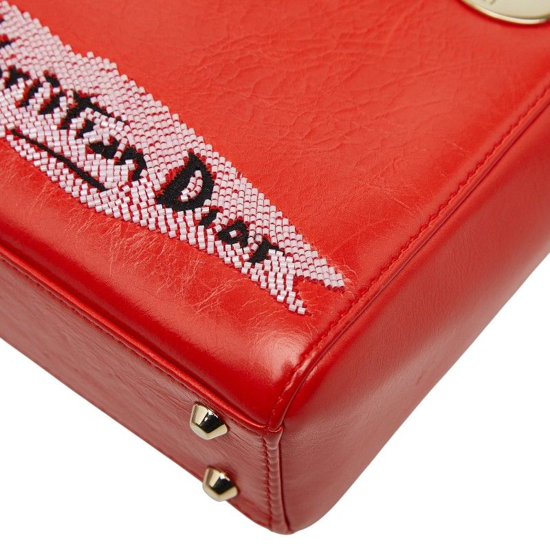 Dior Visual Lady Dior Mini 2-Way Shoulder Bag Red Leather