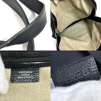 Hermes Shoulder Bag Logo Leather Black