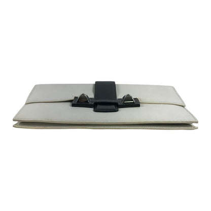 Hermes Clutch Medle Leather White Navy