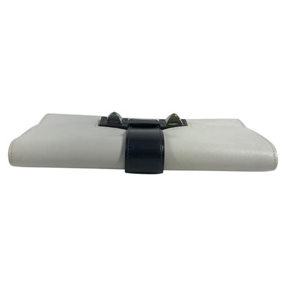 Hermes Clutch Medle Leather White Navy
