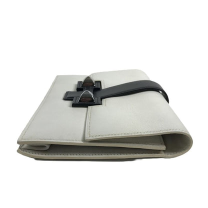 Hermes Clutch Medle Leather White Navy