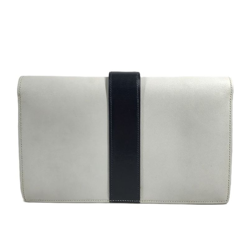 Hermes Clutch Medle Leather White Navy