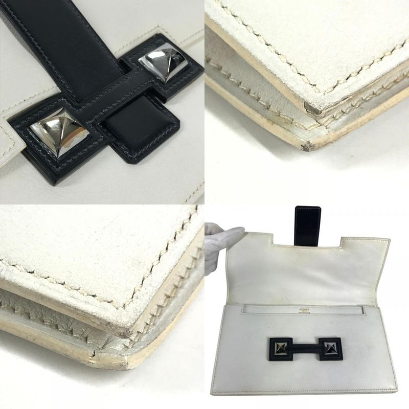 Hermes Clutch Medle Leather White Navy