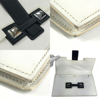 Hermes Clutch Medle Leather White Navy