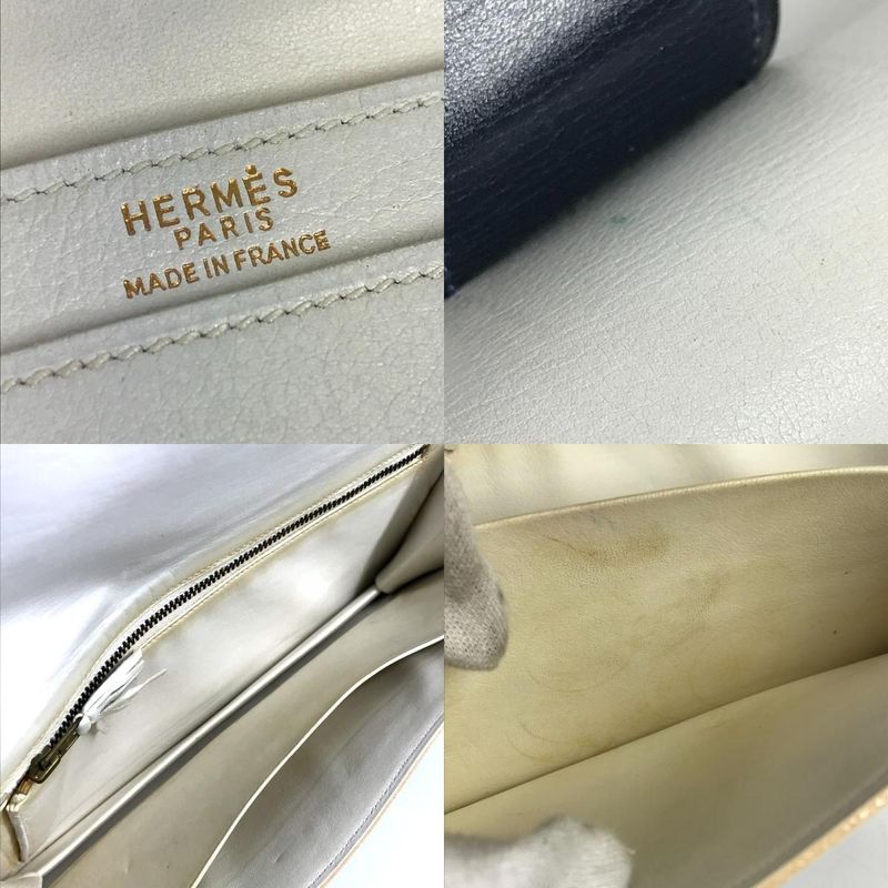 Hermes Clutch Medle Leather White Navy